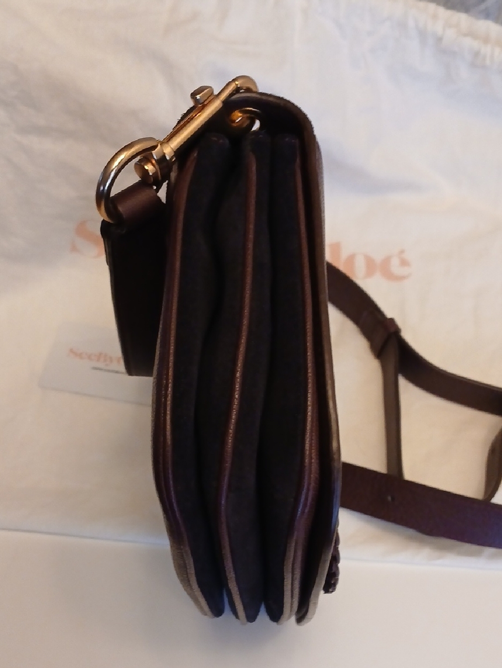 See By Chloe Black and Chocolate Brown Leather Crossbody Bag with Gold Hardware - Picture 8 of 16